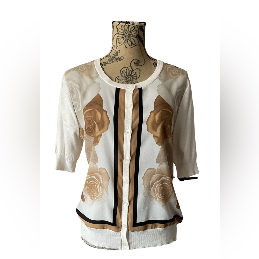 New York & Company Floral Button-Up Blouse Sweater Size Large